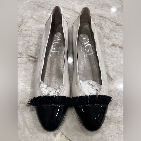 Agl Shoes - AGL Cap Toe Leather Ballet‎ Flats White & Black Patent Size 40 Made in Italy